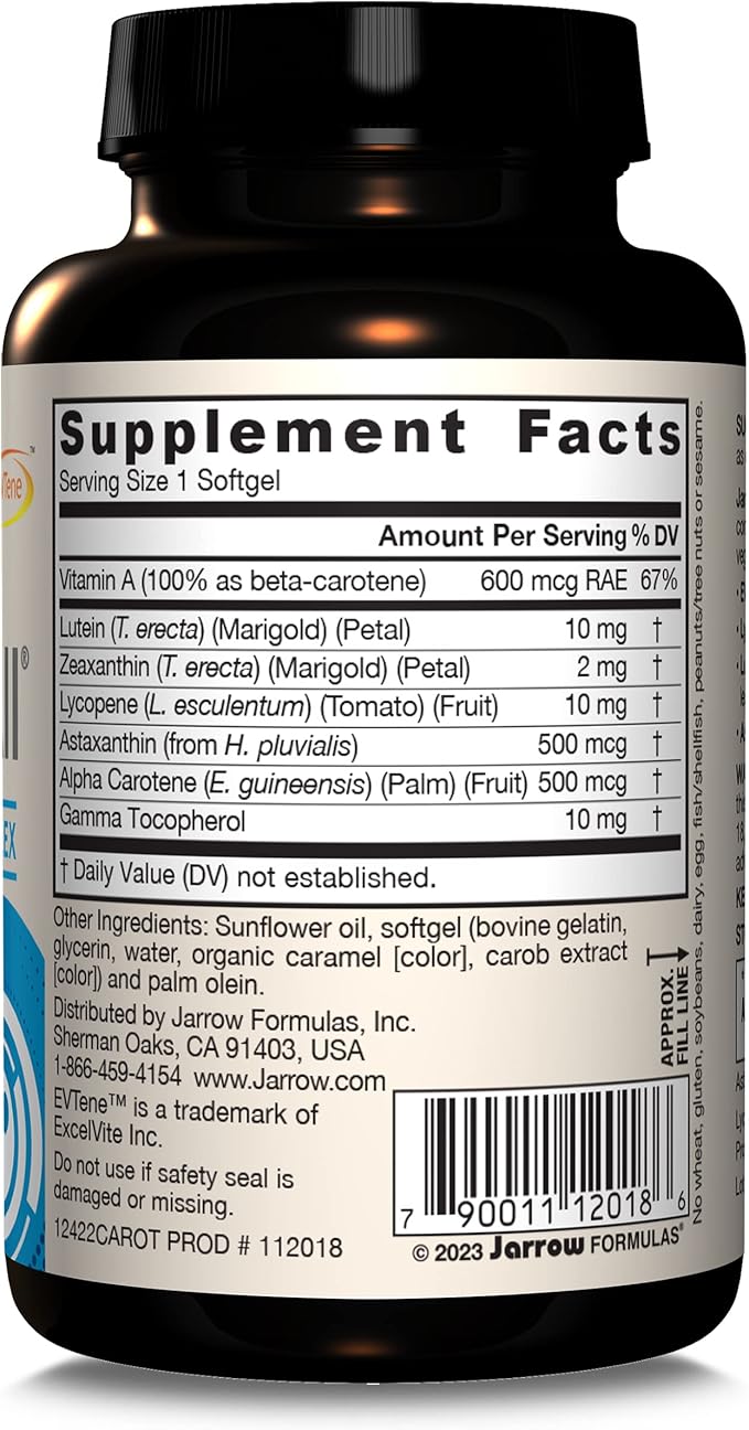 Jarrow Formulas CarotenAll, Dietary Supplement, Antioxidant Support for Vision and Cardiovascular Health, 60 Softgels, Up to a 60 Day Supply
