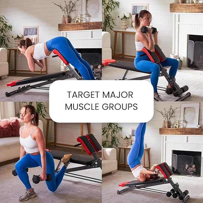 Finer Form Multi-Functional Weight Bench for Full All-in-One Body Workout – Versatile Adjustable Workout Bench for Home Gym. Fitness equipment perfect for Back HyperExtension, Bench Press, Roman Chair Exercise, Sit up. Adjusts to Decline or Flat Bench.