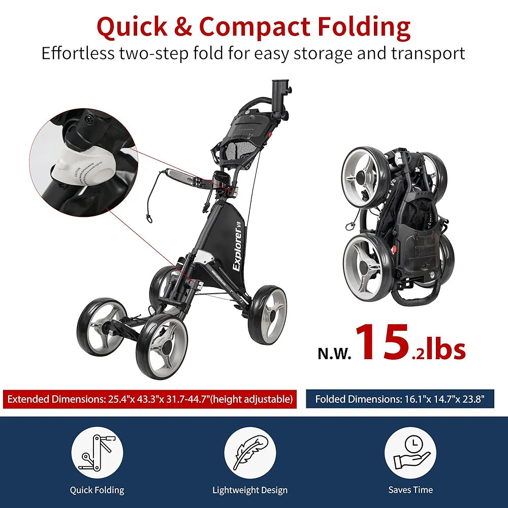 CaddyTek Explorer V8 - SuperLite 4 Wheel Golf Push Cart, Explorer Version 8