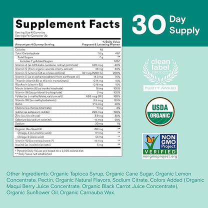 SmartyPants Organic Prenatal Vitamins for Women, Multivitamin Gummies: Biotin, Methylfolate, Omega 3 (ALA), Vitamin D3, C, Vitamin B12, B6, Vitamin A, K2 & Zinc, Vegetarian, 120 Count (30 Day Supply)