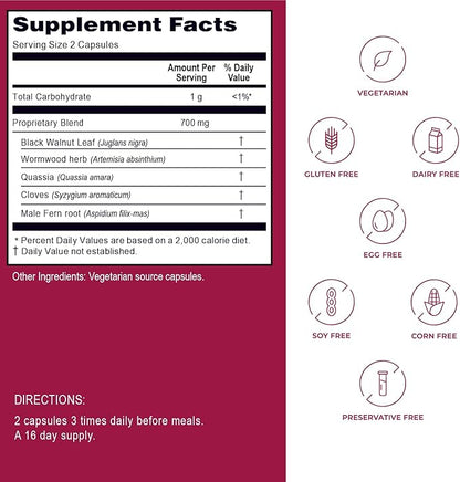 Kroeger Herb, Wormwood Herb, Black Walnut Wormwood, Clove, Quassia, Worm Wood Detox Cleanse - Wormwood Capsules, Non-GMO, Gluten Free, No Preservatives or Fillers - 100 Capsules, Made in USA