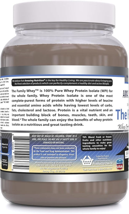 Amazing Formulas The Family Whey Protein Isolate Powder | Chocolate Flavor | 2 Lbs | Non-GMO | Gluten Free | Made in USA