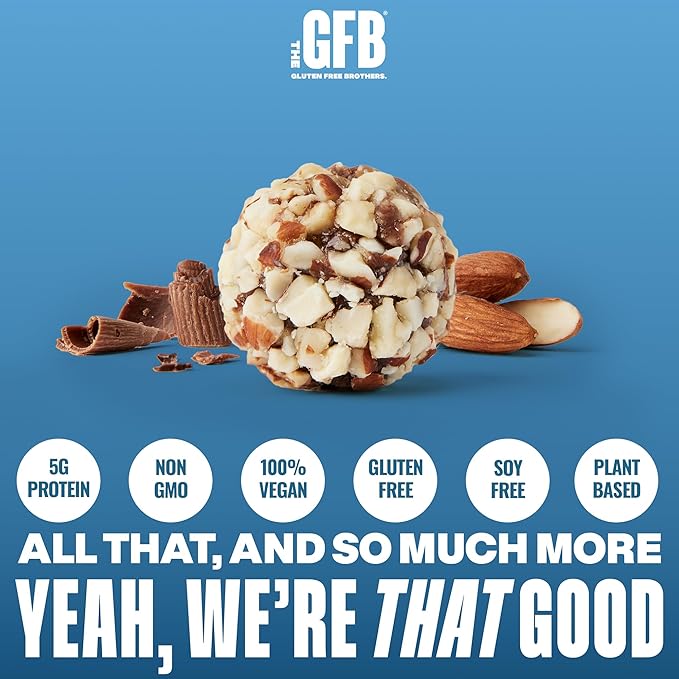 The Gluten Free Brothers Dark Chocolate Almond Bites - Gluten Free Protein Balls – Non GMO, Soy Free, Vegan – Snack Size Plant Based Protein Energy Balls, 4 Oz (6 Count)