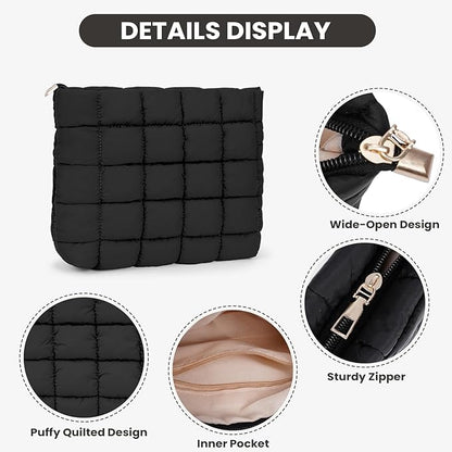Puffy Quilted Makeup Bag Cosmetic Bags Travel Cute Puffer Solid Toiletry Organizer Pouch Storage Clutch for Women
