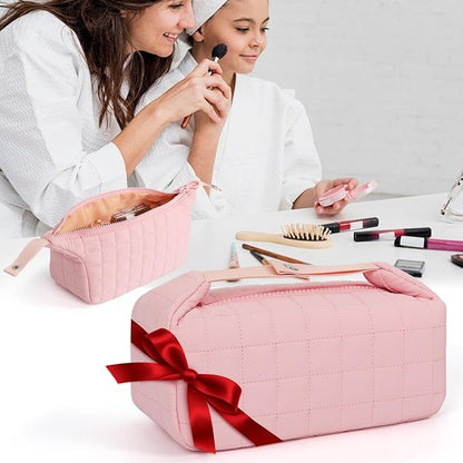 Makeup Bag Travel Cosmetic Bag for Women Girls, Zipper Make Up Pouch, Water-resistant Toiletry Bag, Portable Small Makeup Bag, Cosmetic Travel Tool Pouch, Pink