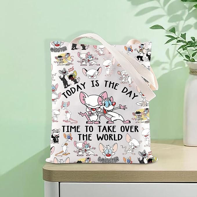 FOTAP Cartoon Characters Lover Gift Comedy Anime TV Series Makeup Bag Rat Brain Cosmetic Bag BFF Gift (THE WORLD T)
