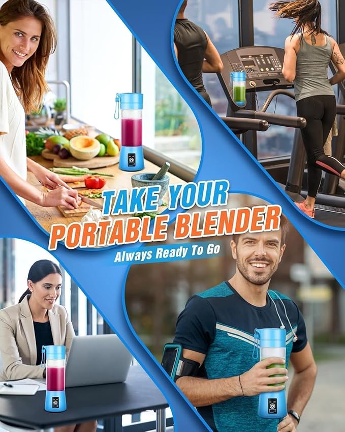 Portable Blender USB Rechargeable, Mini Blender for Shakes and Smoothies, Strong Cutting Power with 6 Blades, 380Ml Traveling Fruit Veggie Juicer Cup for Home, Sport, Office, Camping