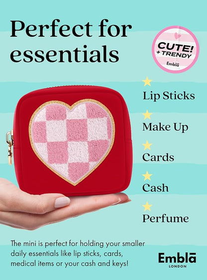 HEART Valentine Makeup Bag Travel Cosmetics Pouch and Toiletry Bag, Nylon Zipper Pouch Purse, Cute Make Up Organizer Storage Tote for Women Girls, Travel Skincare Case, Small Makeup Bags, Ruby Red