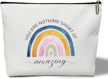 Inspirational Makeup Bag - You are Amazing, Gift for Her, Rainbow Toiletry Pouch -01