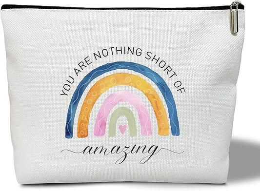 Inspirational Makeup Bag - You are Amazing, Gift for Her, Rainbow Toiletry Pouch -01