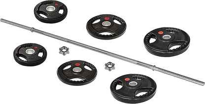 Cast Iron Standard Weight Plates Including 5FT Standard Barbell with Star Locks, 45-Pound Set (35 Pounds Plates + 10 Pounds Barbell), Multiple Packages