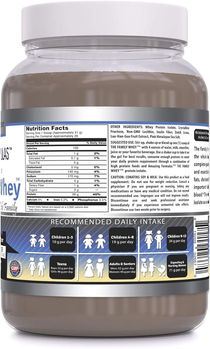 Amazing Formulas The Family Whey Protein (Isolate) Powder for The Whole Family - 2 lbs - Most Complete & Purest Form of Protein - Gluten Free (Cookie & Cream)