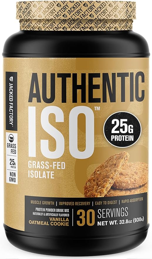 Authentic ISO Grass Fed Whey Protein Isolate Powder - Low Carb, Non-GMO Muscle Building Protein w/ No Fillers, Mixes Perfectly for Post Workout Recovery, Vanilla Oatmeal Cookie - 2LB, 30 SV