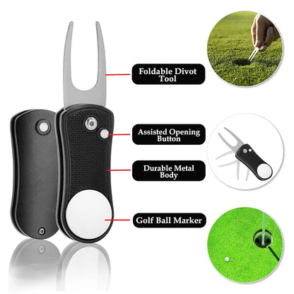 Golf Essentials Kit | Must Have Golf Accessories - Golf Water Brush, Golf Towel, Golf Club Brush, Golf Ball Marker, Divot Repair Tool, Golf Ball & Golf Tee Holder, Golf Gifts for Men