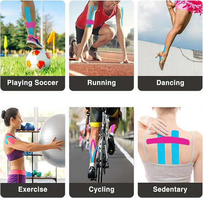 Kinesiology Tape Precut-40 Strips | Elastic Cotton Athletic Tape for Joints Support & Muscle Pain Relief-2inch x 10inch| Hypoallergenic & Waterproof K Tape for Ankle Knees Running Any Activity(Mix-4)