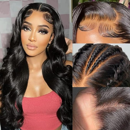 FABA Body Wave Lace Front Wigs - Human Hair, 30 Inch, 13x4 HD Lace, 180% Density, Natural Black, Pre-Plucked with Baby Hair