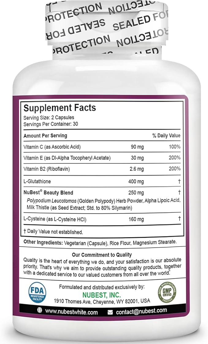 NuBest White - Glutathione 400mg & Milk Thistle Extract - Skin Brightening Supplement - Helps Beautiful and Radiant Skin - Antioxidant Supplement & Detoxification - 12 Pack | 12 Months Supply