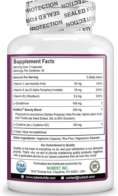 NuBest White - Glutathione 400mg & Milk Thistle Extract - Skin Brightening Supplement - Helps Beautiful and Radiant Skin - Antioxidant Supplement & Detoxification - 12 Pack | 12 Months Supply