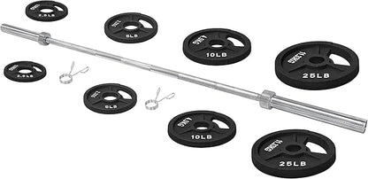 Signature Fitness Cast Iron Olympic 2-Inch Weight Plates Including 7FT Olympic Barbell, 130-Pound, 300-Pound or 325-Pound Set, Multiple Packages