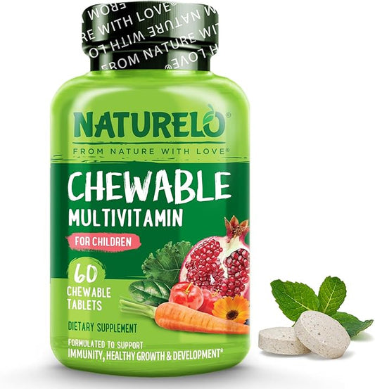 NATURELO Chewable Vitamin for Kids – Multivitamin with Whole Food Organic Fruit Blend - 60 Tablets for Children