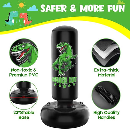 Larger Stable Dinosaur Punching Bag for Kids, 66" Tall Sports Kids Teens Inflatable Punching Bag with Boxing Gloves, Gifts for Boys & Girls Age 5-12 for Practicing Karate, Taekwondo, MMA