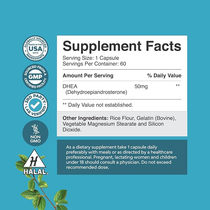 DHEA 50mg for Men and Women - High Strength DHEA Supplement for Women & Men for Enhanced Energy and Hormone Balance for Women & Men - Men and Women's Hormone Balance Supplement (2 Month Supply)