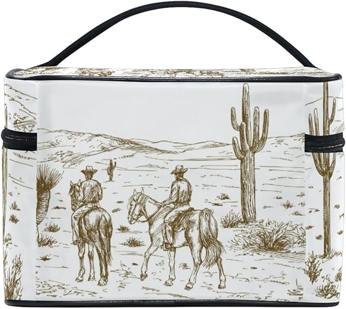 Kigai Western Desert Cowboys Travel Cosmetic Bag Case Large Portable Makeup Bag Organizer for Women Girls Top Handle Multifunction Toiletry Bags