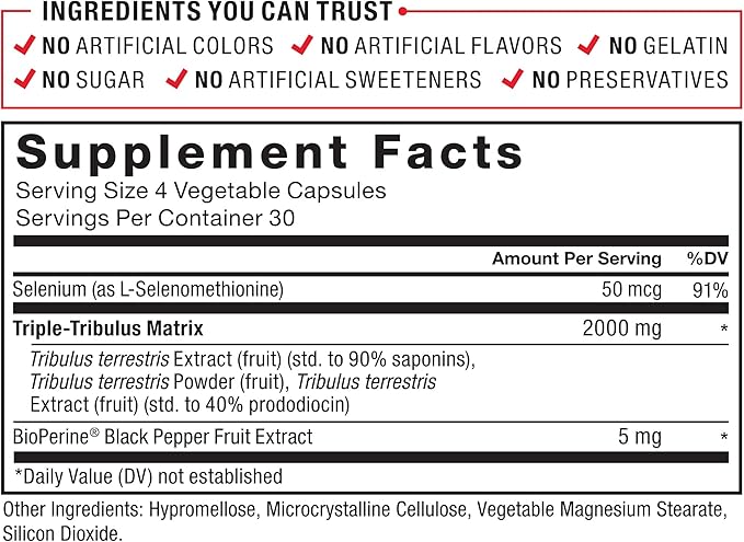 FORCE FACTOR Tribulus Terrestris Max for Men 2-Pack, Testosterone Booster, Male Vitality Supplement, Made with Key Natural Ingredients Superior Absorption, 2000mg, 240 Capsules, Red