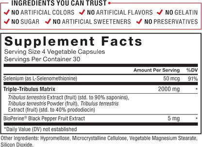 FORCE FACTOR Tribulus Terrestris Max for Men 2-Pack, Testosterone Booster, Male Vitality Supplement, Made with Key Natural Ingredients Superior Absorption, 2000mg, 240 Capsules, Red