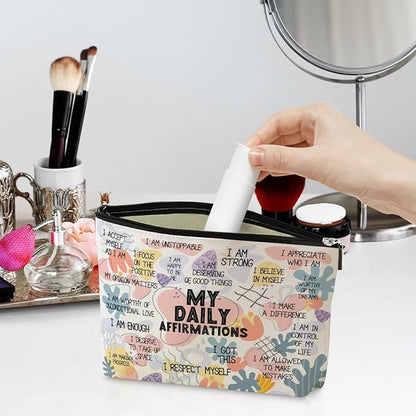 Positive Makeup Bag Daily Affirmations for Women Encouragement Inspirational Mental Health Gifts for Female Sister Friend Boss Coworker Birthday Friendship Christmas Office Travel Toiletry Bag