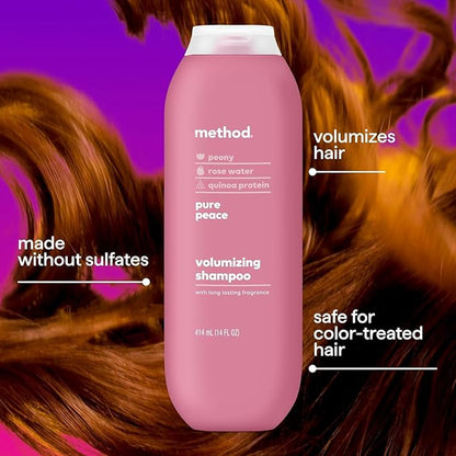 Method Volumizing Shampoo, Pure Peace with Rose, Peony, and Pink Sea Salt Scent Notes, Paraben and Sulfate Free, 14 oz (Pack of 1)