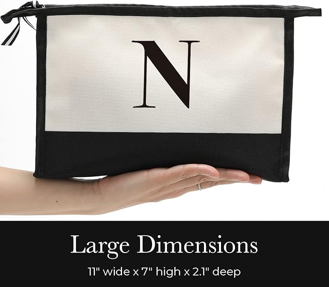 Monogrammed for Women Initial bridesmaid gifts, Personalized monogram Monogram Cosmetic Bag,Travel Makeup Bag Suitable for Wedding weekend Beach Gift for Women Teachers Friends.Pure letters N