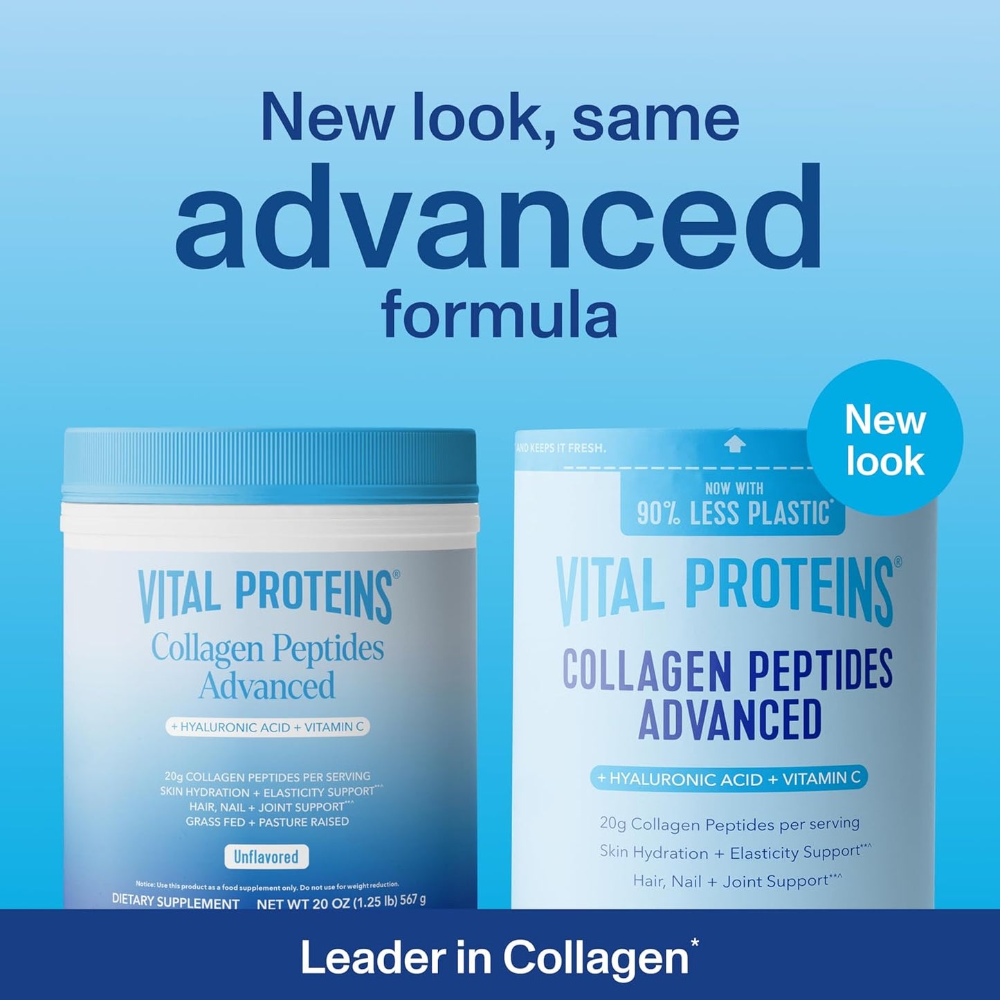Vital Proteins Collagen Peptides Powder Advanced with Hyaluronic Acid & Vitamin C - 20oz Collagen Protein, Unflavored, 27 Servings