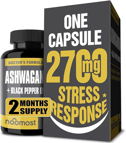 Organic Ashwagandha Capsules 2700mg w/Black Pepper Extract 20mg as Vegan Ashwagandha Supplements for Anti Stress Relief, Natural Mood Support, Energy & Focus, 2 Months