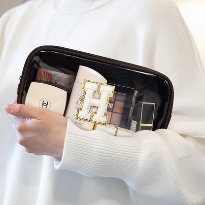 Christmas Gifts for Men,Personalized Initial Makeup Bags with Zipper, Clear Makeup Bag Small Cosmetic Bags,Nylon Travel Toiletry Bag Travel Essentials,Stocking Stuffers Gifts For Boys(Coffee, H)