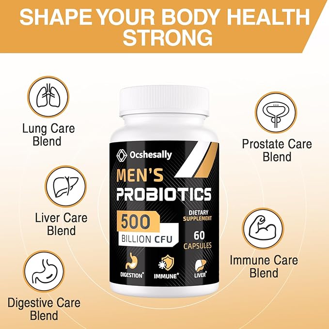 Probiotics for Men, Men Care Supplement, Gut health for men, 500 Billion CFUs & 12 Strains, Mens probiotic with Turmeric, Cranberry, Goji, for Digestive, Immune & Bloating Health, 60-Days Supply