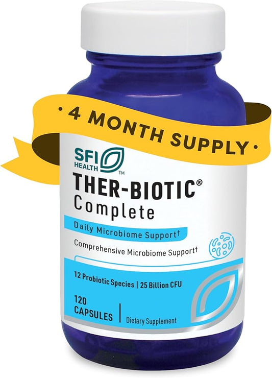 Klaire Labs Ther-Biotic Complete - 25 Billion CFU Probiotic Supplement - Gut Health, Digestive + Immune Support - Hypoallergenic Probiotics for Men + Women - Clean + Dairy-Free (120 Capsules)