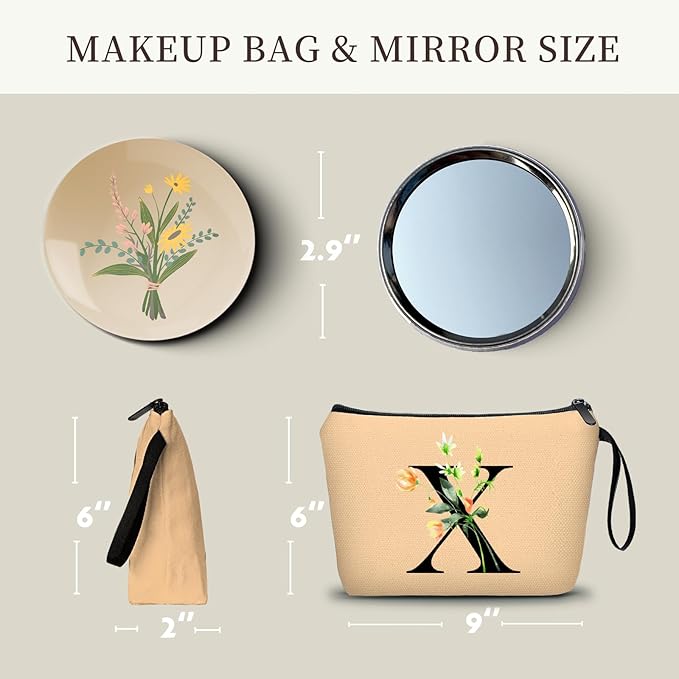 SEAMOON Happy Birthday Friendship Bridesmaid Team Gifts for Employees Women Mom Aunt Daughter Teenage Girl Personalized Make up Cosmetic Bag Travel with Mirror Mothers Day Christmas Graduation X