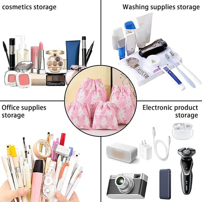 LYDZTION 4pcs Floral Drawstring Makeup Bags Pouches For Purse, Small Canvas Cloth Gift Bags Pouch For Cosmetics Jewerlry Home Travel Storage,Flower Bow