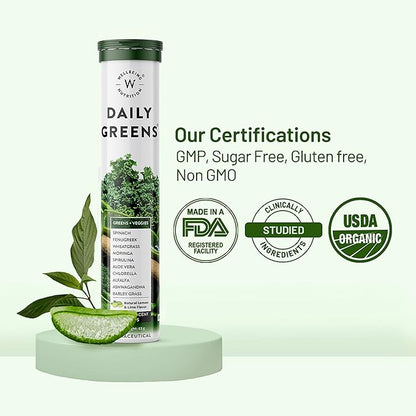 WELLBEING NUTRITION Daily Greens | Natural Lemon and Lime Flavour | 15 Tablets 63g (2.22Ounce)