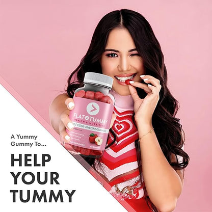 Flat Tummy Apple Cider Vinegar Gummies, 60 Count – ACV Gummies, Detox, Support Gut Health – Vegan-Friendly, Non-GMO - Beet and Pomegranate Superfood Powders, Vitamins B6, B9 & B12