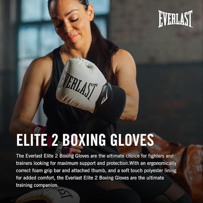 Everlast Elite 2 Boxing Gloves, Pro Training Gloves for Men and Women, Secure Fit Hook and Loop Closure & Ventilation, Heavy Bag & Speedbag Training.
