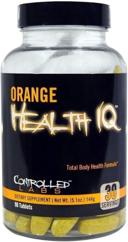 CONTROLLED LABS Orange Health IQ Daily Supplement for Men and Women, 90 Tablets, Enhanced Stamina, Energy, Cardio Function in Your Workout and Sports