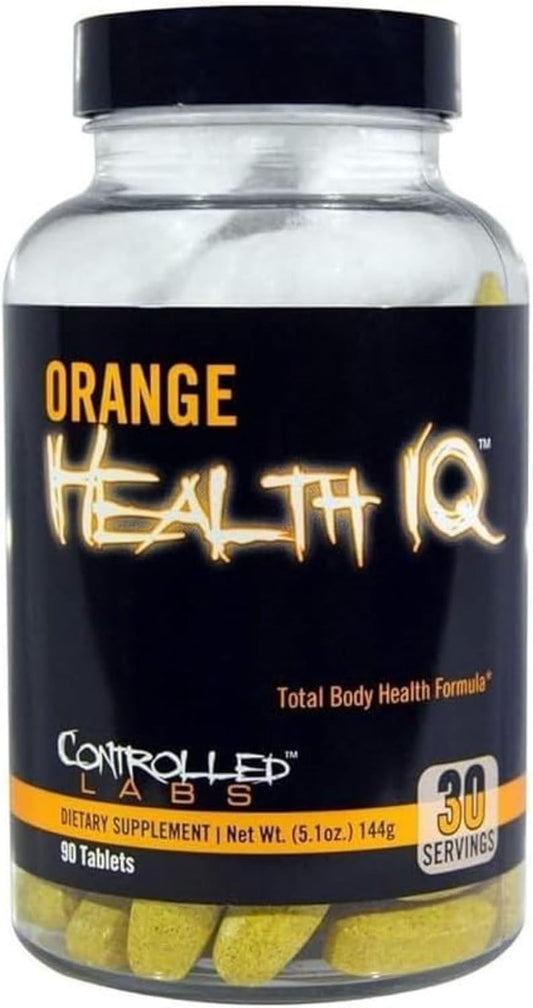 CONTROLLED LABS Orange Health IQ Daily Supplement for Men and Women, 90 Tablets, Enhanced Stamina, Energy, Cardio Function in Your Workout and Sports
