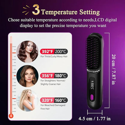 Go Brush Pro, Hair Straightener Brush Portable Gobrush Pro 2025 Cordless Hair Straightener for Travel (Black)