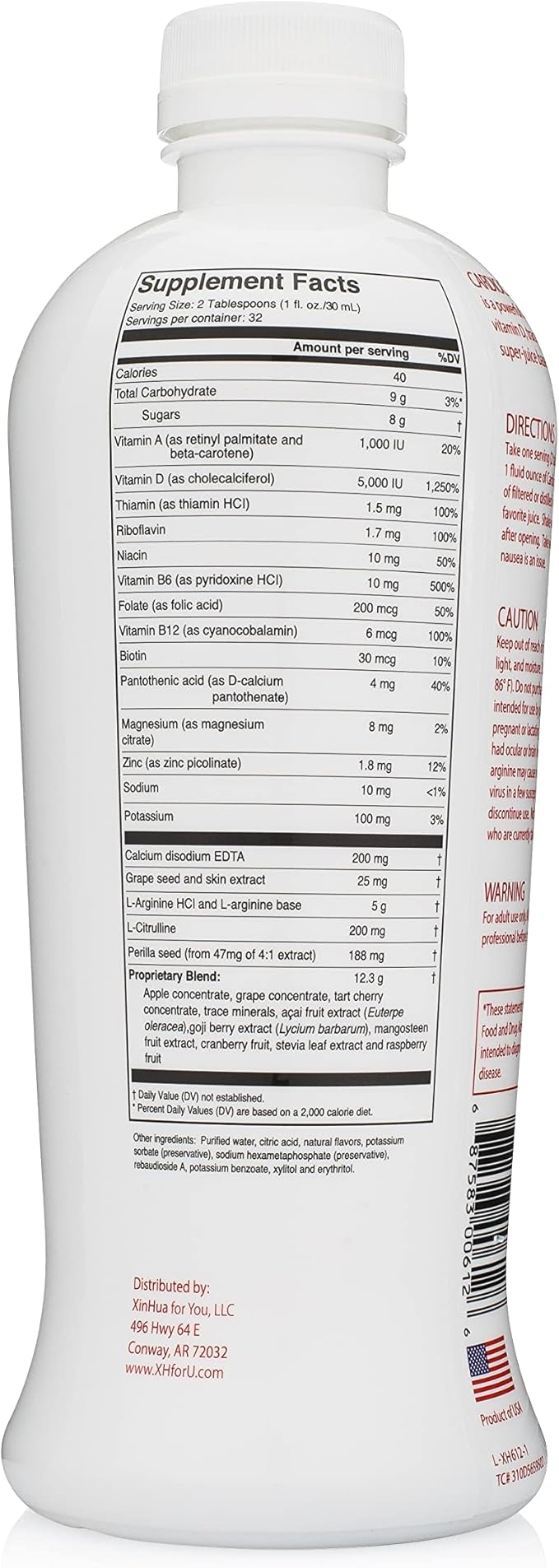 Cardio Cocktail Liquid Nitric Oxide 32 fl oz, - L-Arginine, B-Vitamins, 5,000iu Vitamin D - Supports Cardiovascular Health, Nitric Oxide Supplement