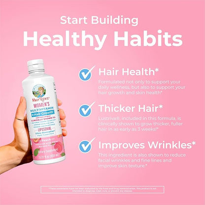 MaryRuth Organics Women's Multivitamin Lustriva Hair Growth Liposomal | Biotin | Vitamin D, B | Clinically Tested for Thicker Hair, Fine Lines, Skin Care | Ages 18 | Hair Vitamins | 15 Fl Oz