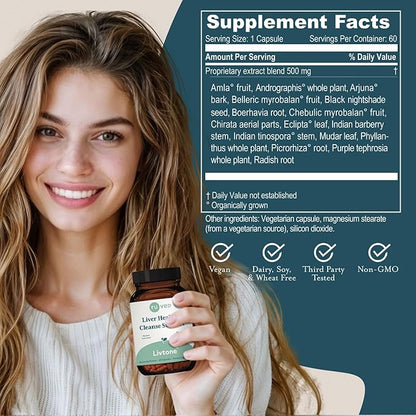 Ruved Livtone, Powerful Doctor-Formulated Liver Support with Berberine, Andrographis and Amla, Ayurvedic Herbal Supplement for Detoxification and Gastrointestinal Health, 60 Vegetarian Capsules