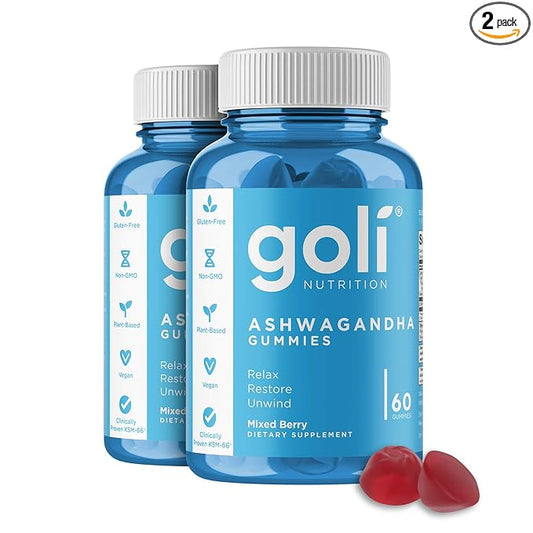 Goli Ashwagandha & Vitamin D Gummy 120 Count - Relax. Restore. Unwind. (Mixed Berry, KSM-66, Vegan, Plant Based, Non-GMO, Gluten-Free & Gelatin Free), Pack of 2