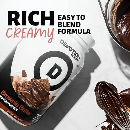 Devotion Nutrition Protein Powder Blend | Gluten Free, Keto Friendly, No Added Sugars | 1g MCT | 20g Whey & Micellar Protein | 2lb Tub (Brownie Batter)
